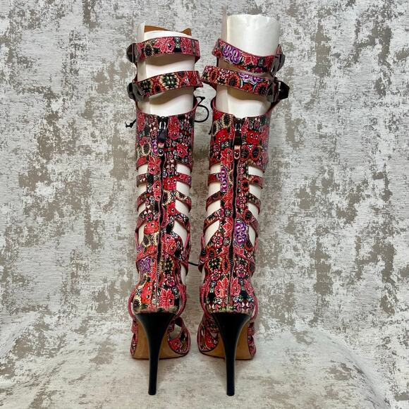 Rebecca Minkoff Rita (Sample) Knee High Gladiator Heeled Sandals in Floral - Picture 3 of 9